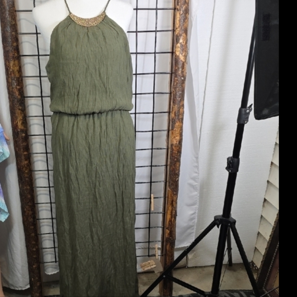 Love Reign Khaki Maxi Dress with Metallic Detail